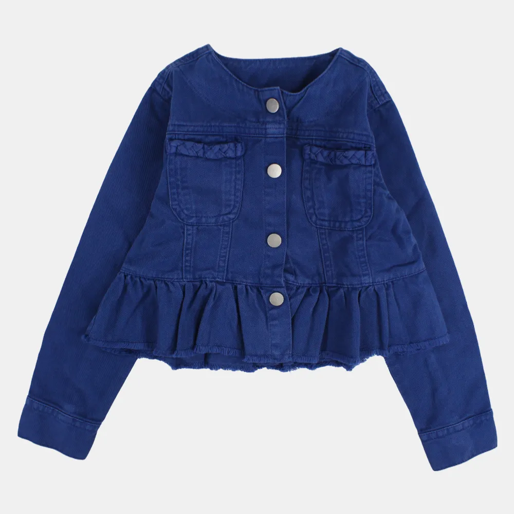 Mädchen Langarm-Rüschenjacke in Indigo Gabardine