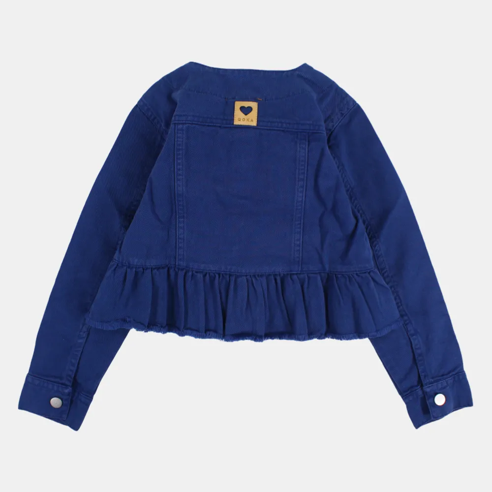 Mädchen Langarm-Rüschenjacke in Indigo Gabardine