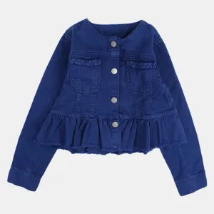 Mädchen Langarm-Rüschenjacke in Indigo Gabardine