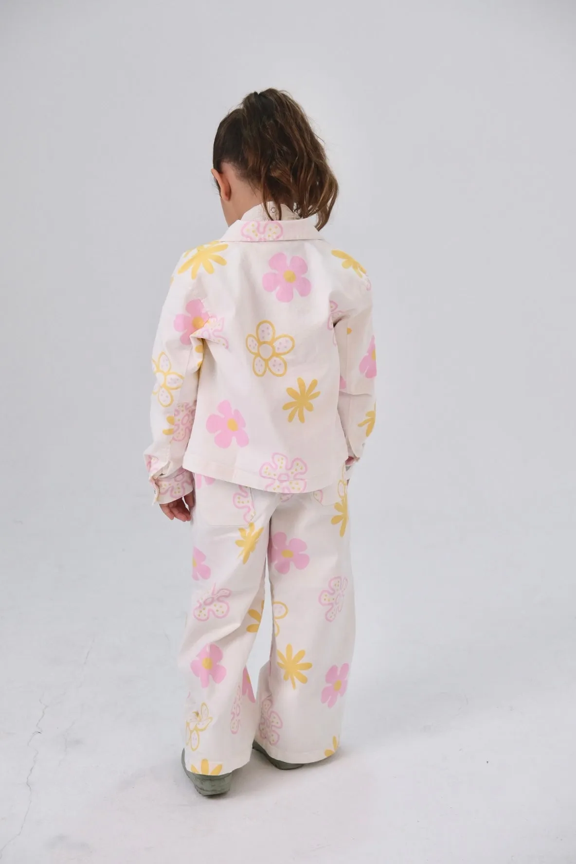 Mädchen Bedruckte Gabardine Jacke – Offwhite mit Blumen