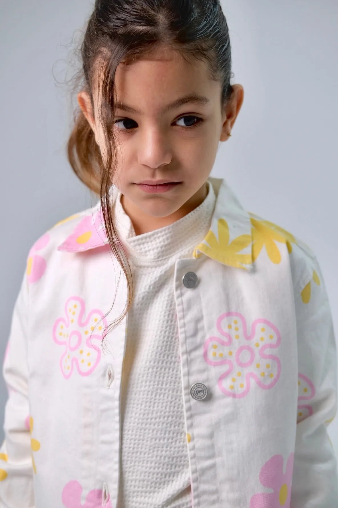 Mädchen Bedruckte Gabardine Jacke – Offwhite mit Blumen