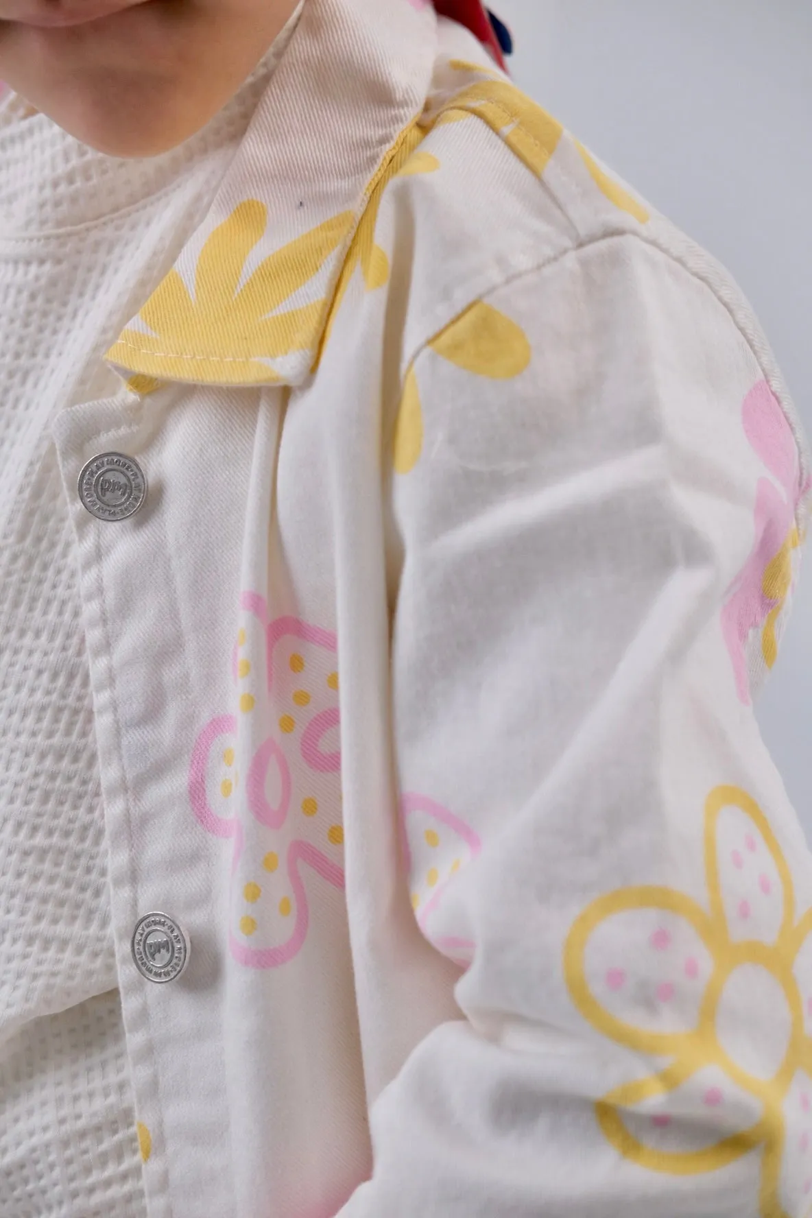 Mädchen Bedruckte Gabardine Jacke – Offwhite mit Blumen