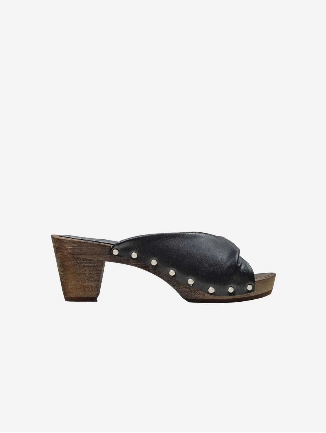 Grape Leder Vegane Holzschuhe | Schwarz