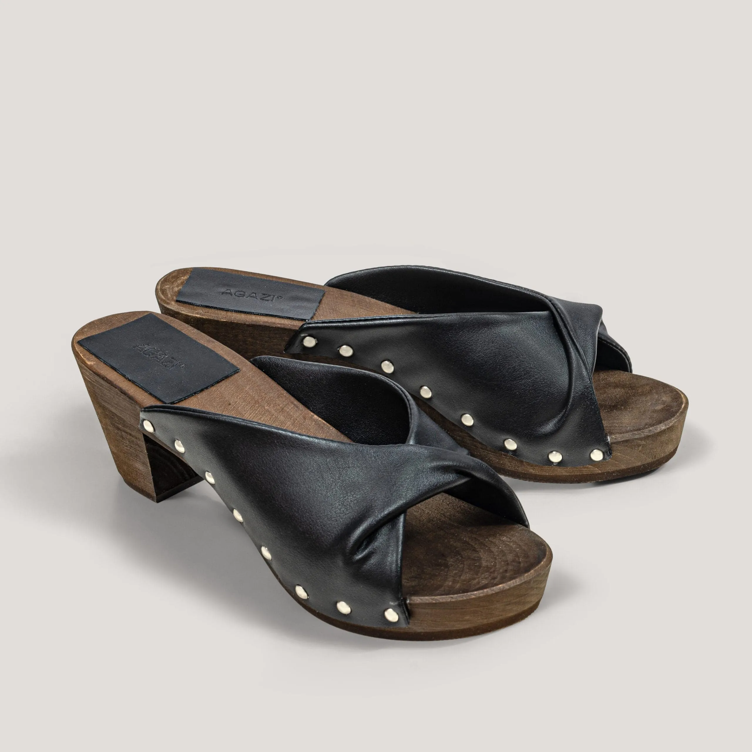 Grape Leder Vegane Holzschuhe | Schwarz