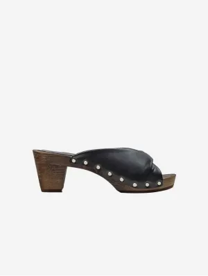 Grape Leder Vegane Holzschuhe | Schwarz