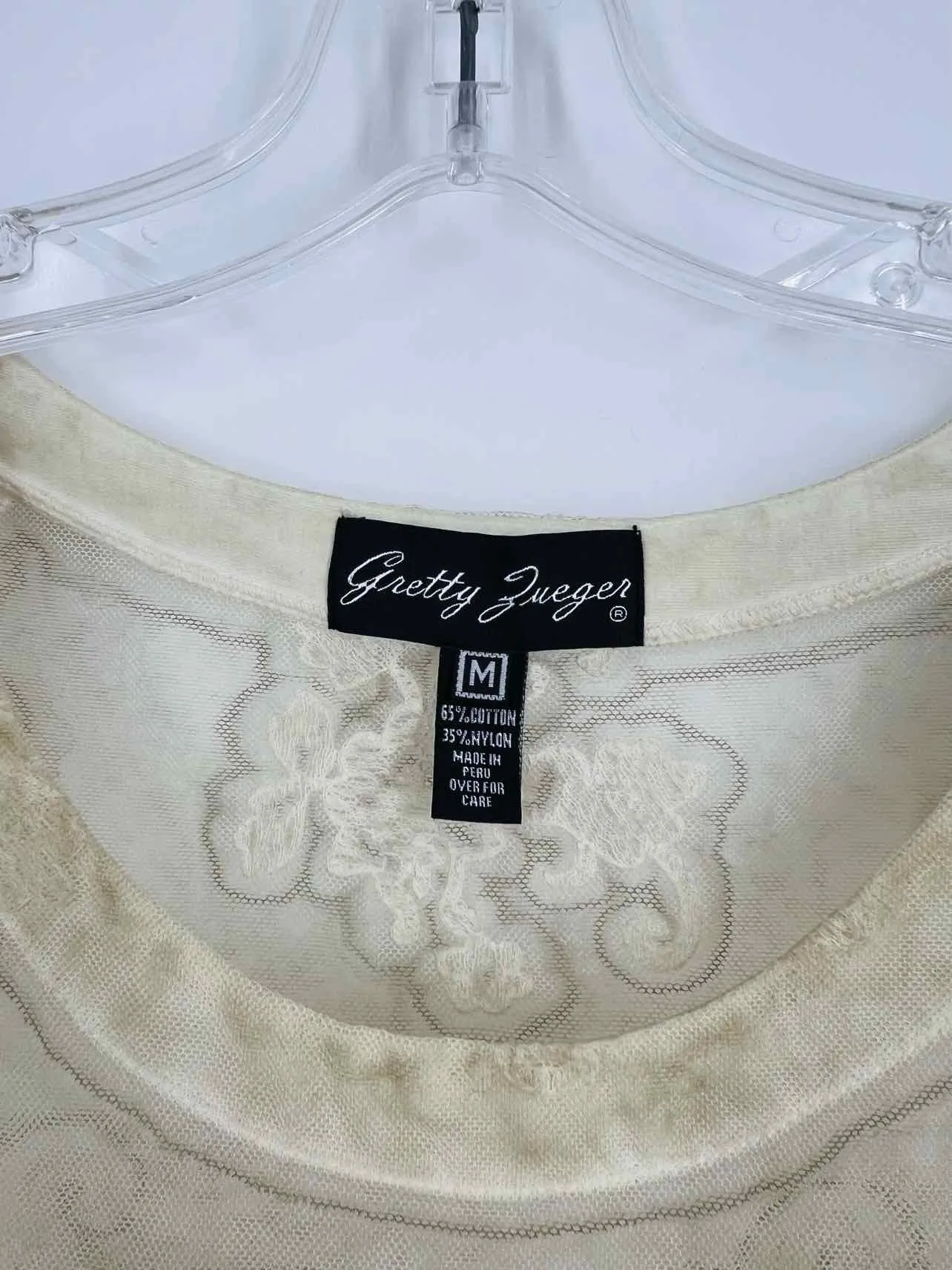 Gretty Zueger Größe M Elfenbein Spitze Besticktes Top Tunika