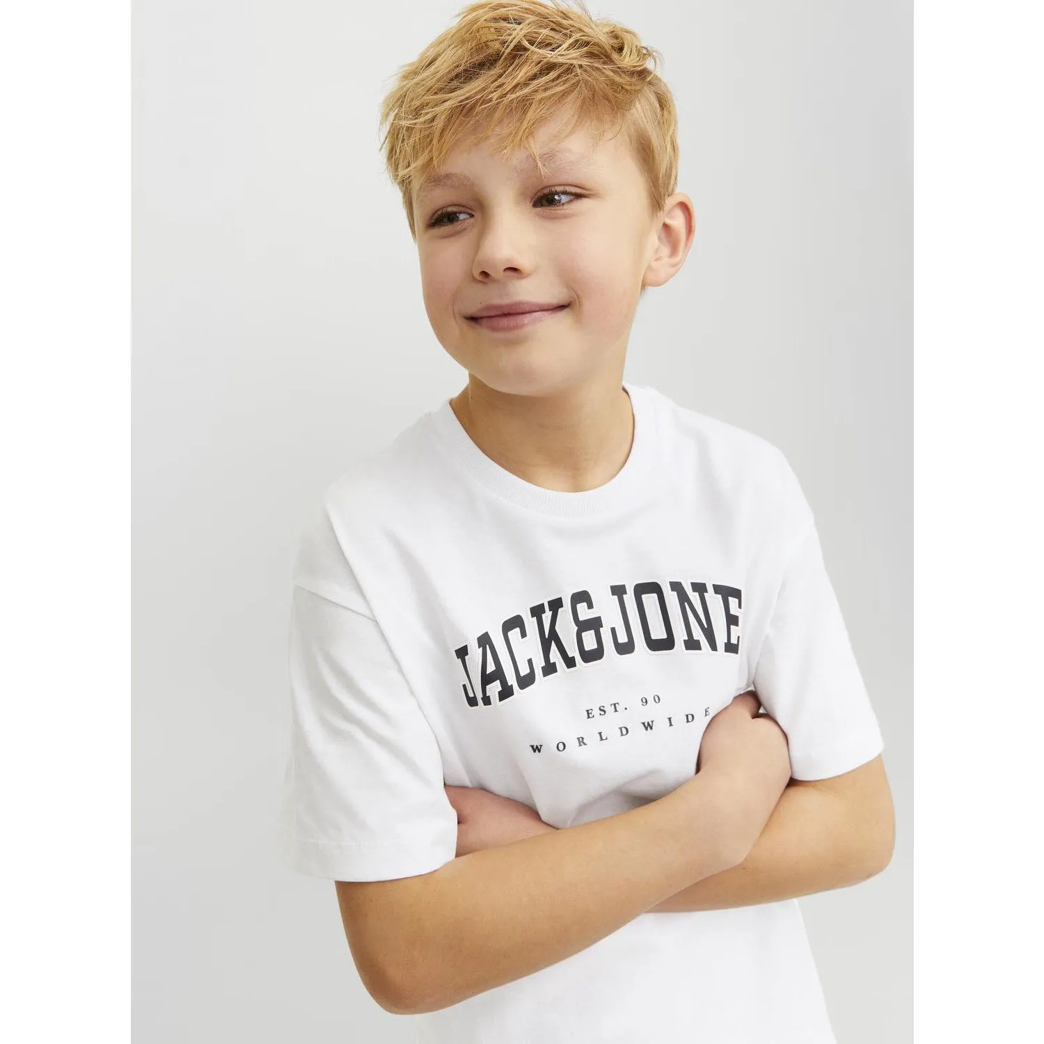 Jack & Jones Junior Weißes Caleb Varsity T-Shirt mit Rundhalsausschnitt Jack Jones Junior