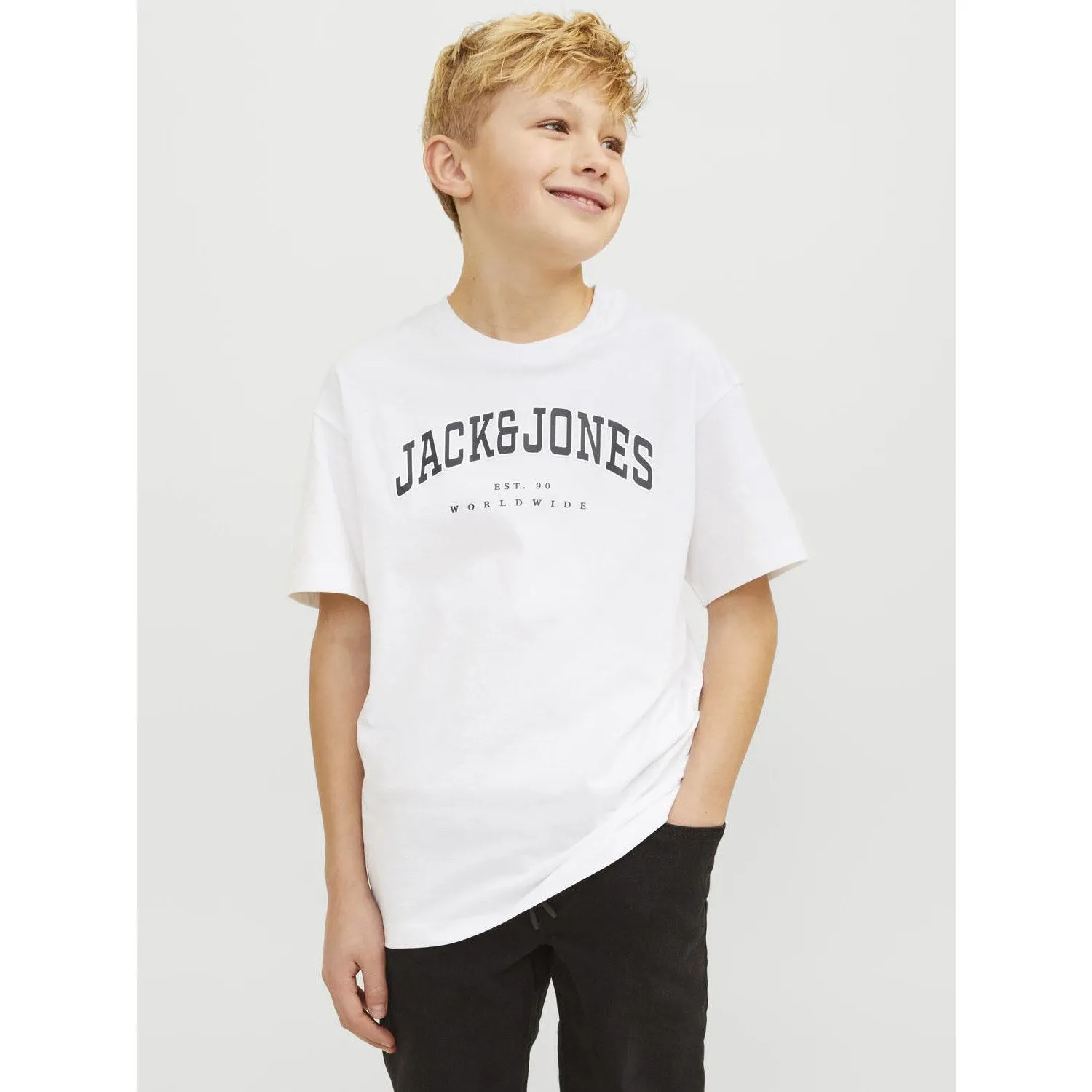 Jack & Jones Junior Weißes Caleb Varsity T-Shirt mit Rundhalsausschnitt Jack Jones Junior