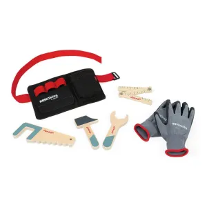 Janod: Briko Kinder-Werkzeuggürtel mit Holzspielzeug & Handschuhen Set