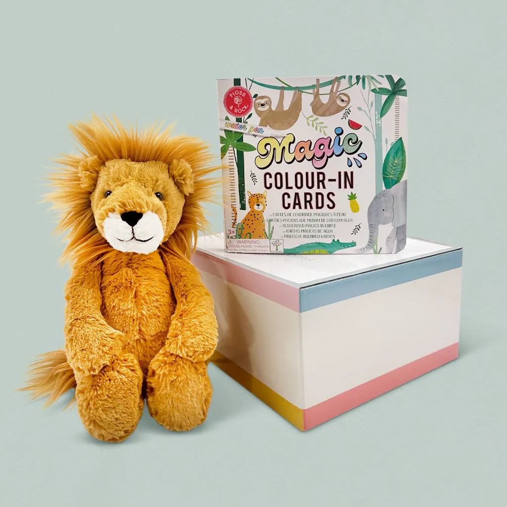 Jellycat Schüchterner Löwe Kuscheltier mit Zahnseide & Rock Magic Ausmal-Karten, Dschungel