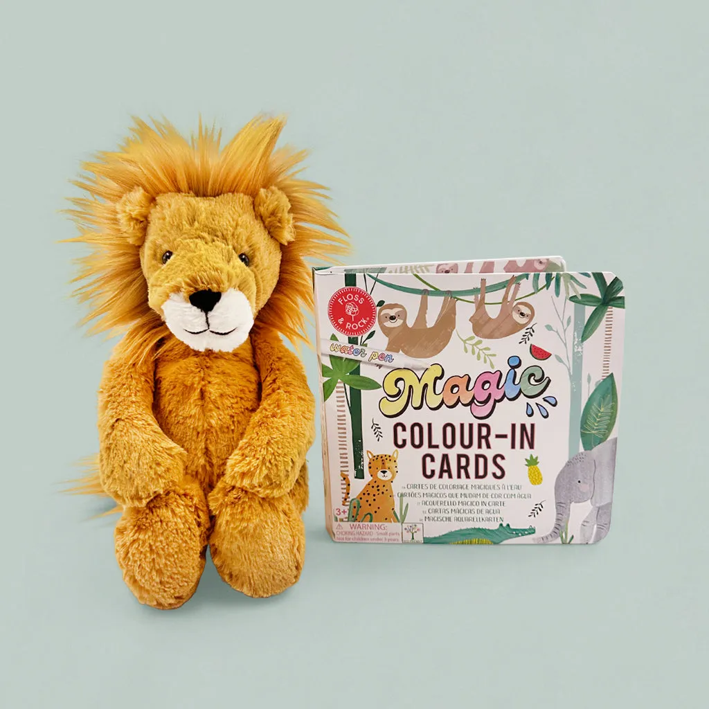 Jellycat Schüchterner Löwe Kuscheltier mit Zahnseide & Rock Magic Ausmal-Karten, Dschungel