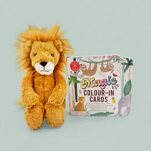 Jellycat Schüchterner Löwe Kuscheltier mit Zahnseide & Rock Magic Ausmal-Karten, Dschungel