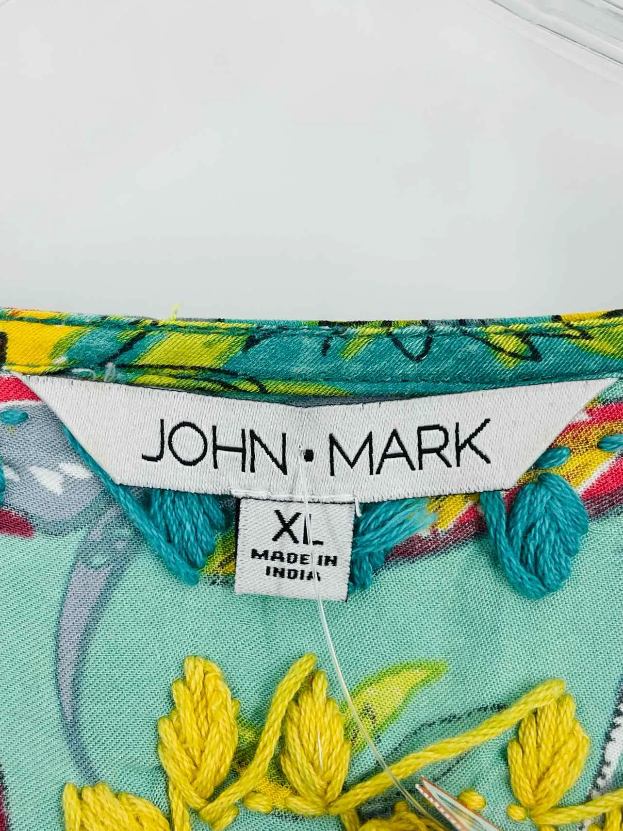 John Mark Größe XL Türkis/Gelb Bestickte Blumen Tops Langarm-Shirt 3/4
