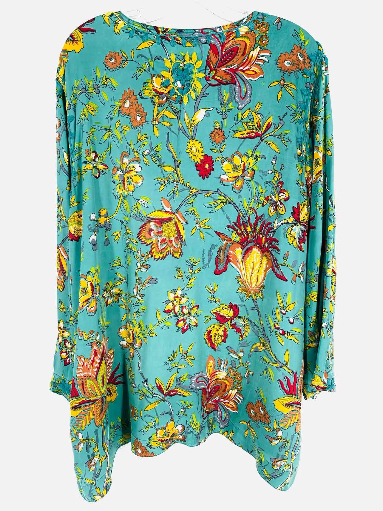 John Mark Größe XL Türkis/Gelb Bestickte Blumen Tops Langarm-Shirt 3/4