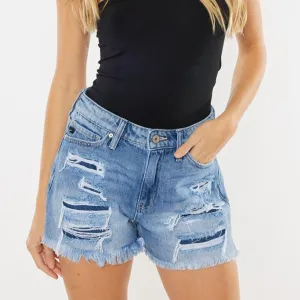 KanCan Damen High-Waist Shorts mit Ausfransungen