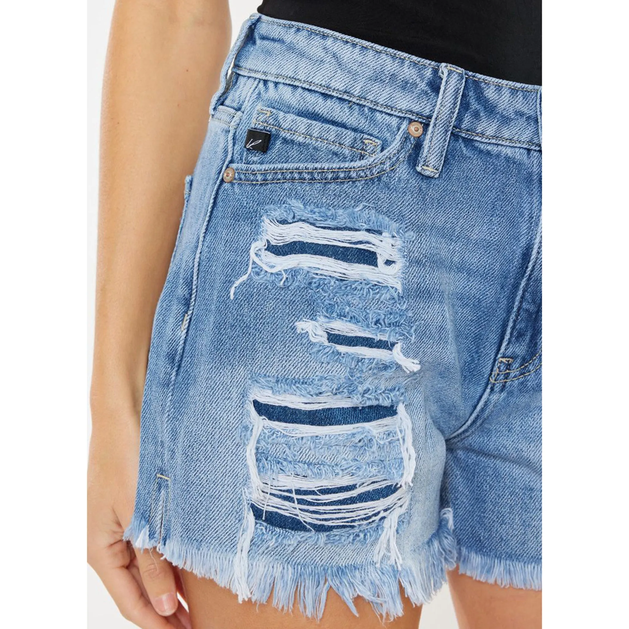 KanCan Damen High-Waist Shorts mit Ausfransungen