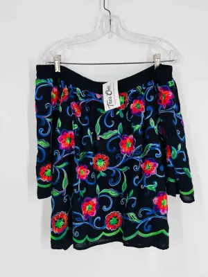 Karen Kane Größe L Schwarz/Mehrfarbig Blumen Bestickt NEU Tops Top mit 3/4-Ärmel
