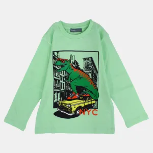 Kinder Jungen Baumwoll Langarm T-Shirt – Zitronengrüner Dino Druck