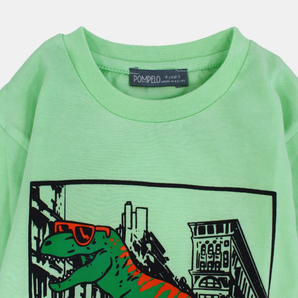 Kinder Jungen Baumwoll Langarm T-Shirt – Zitronengrüner Dino Druck