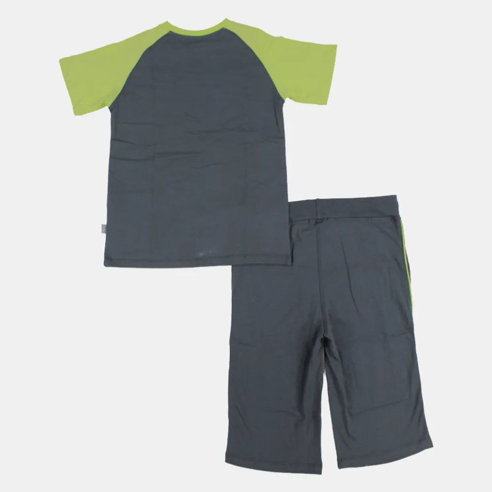 Kinder Jungen Kurzarm Baumwoll Schlafanzug-Set – Grau (Sommermotiv)