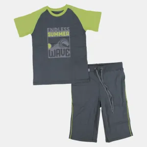 Kinder Jungen Kurzarm Baumwoll Schlafanzug-Set – Grau (Sommermotiv)