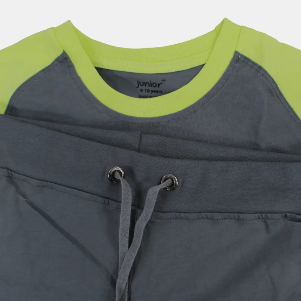 Kinder Jungen Kurzarm Baumwoll Schlafanzug-Set – Grau (Sommermotiv)