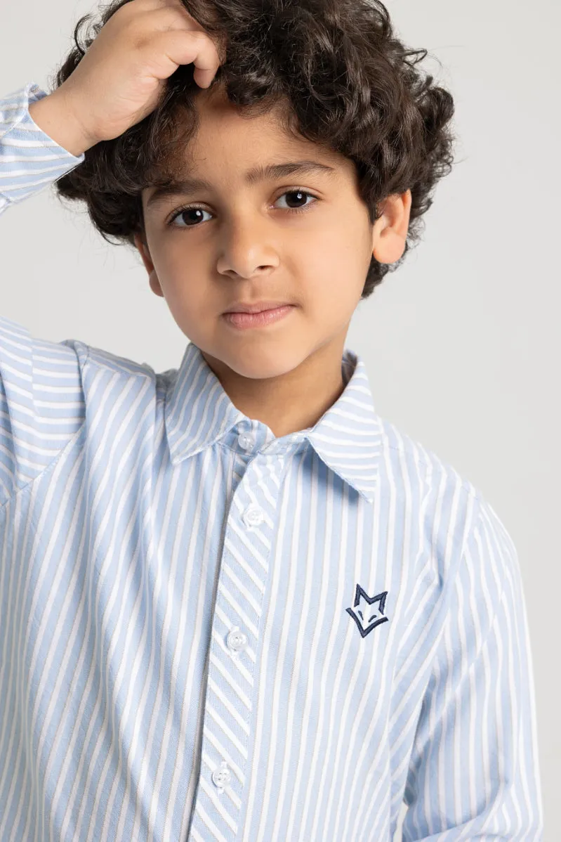 Kinder Jungen' Gestreiftes Baumwoll-Langarmshirt – Weiß & Himmelblau