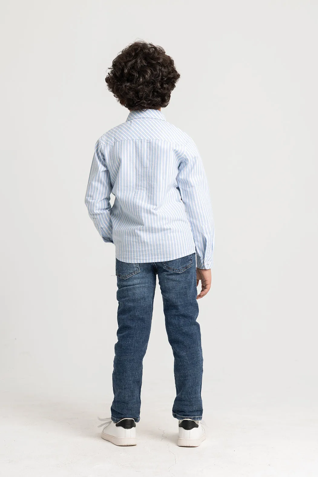Kinder Jungen' Gestreiftes Baumwoll-Langarmshirt – Weiß & Himmelblau