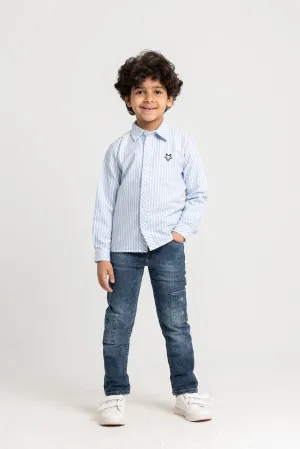 Kinder Jungen' Gestreiftes Baumwoll-Langarmshirt – Weiß & Himmelblau