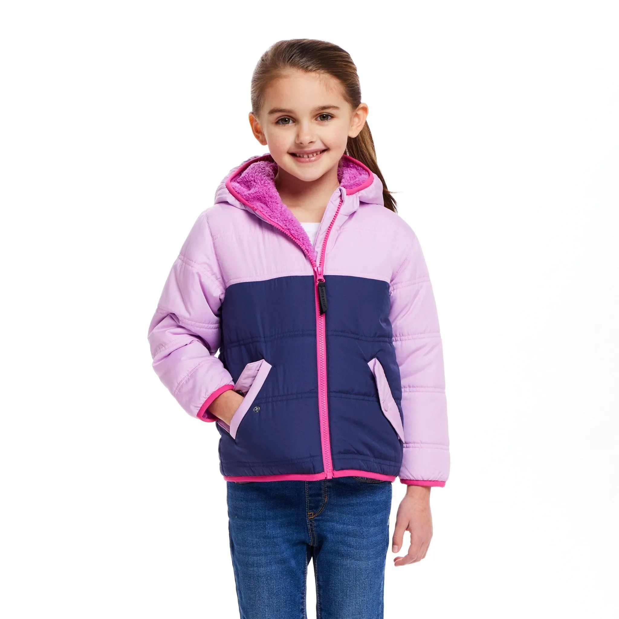 Kinder Mädchen Colorblock Sherpa Jacke | Rosa & Lila Babykids_Andy-Evan