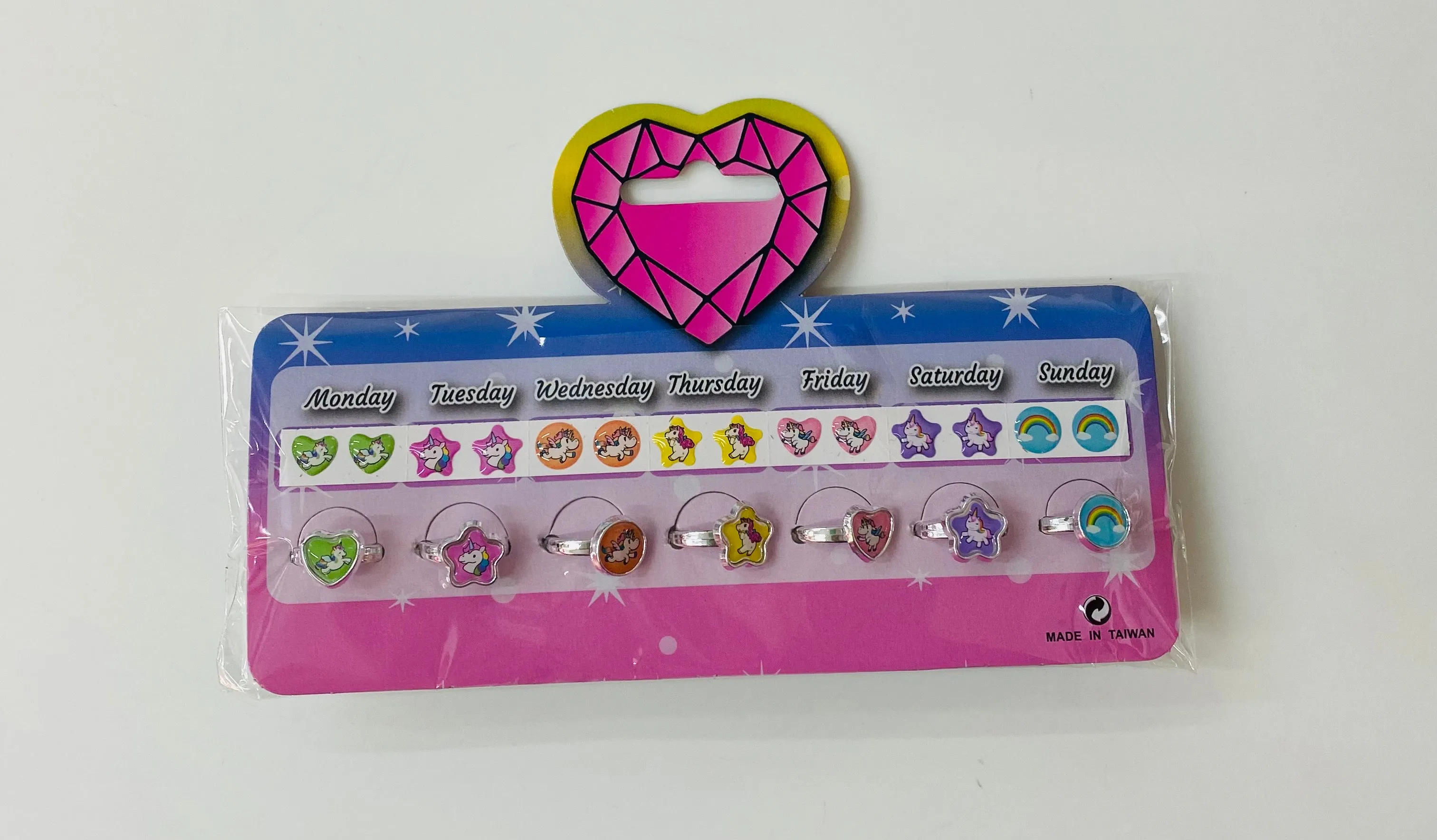 Kinder Einhorn Ring Ohrringe Wochenset