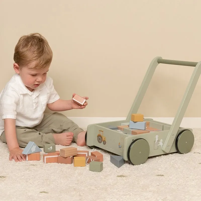 Little Dutch: Schiebe-Holzblockwagen - Kleiner Bauernhof