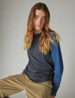 Lucky Brand Venice Burnout Langarm Color Block Rundhals Blau Multi Lucky Brand