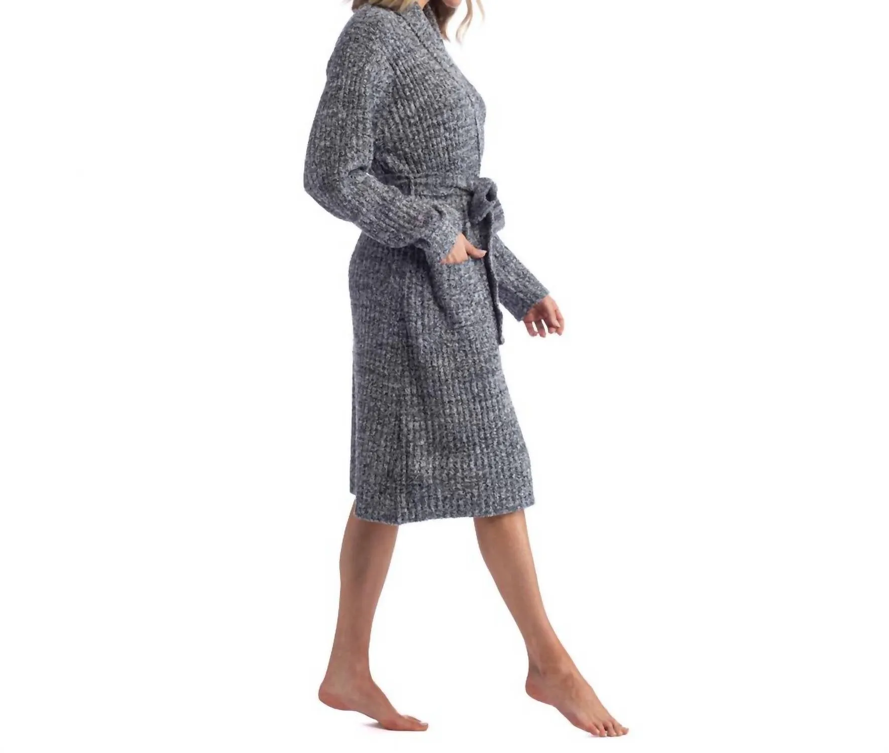 Marshmallow Rippen-Bademantel in Heather Schwarz