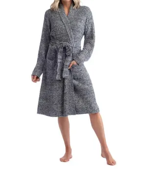 Marshmallow Rippen-Bademantel in Heather Schwarz