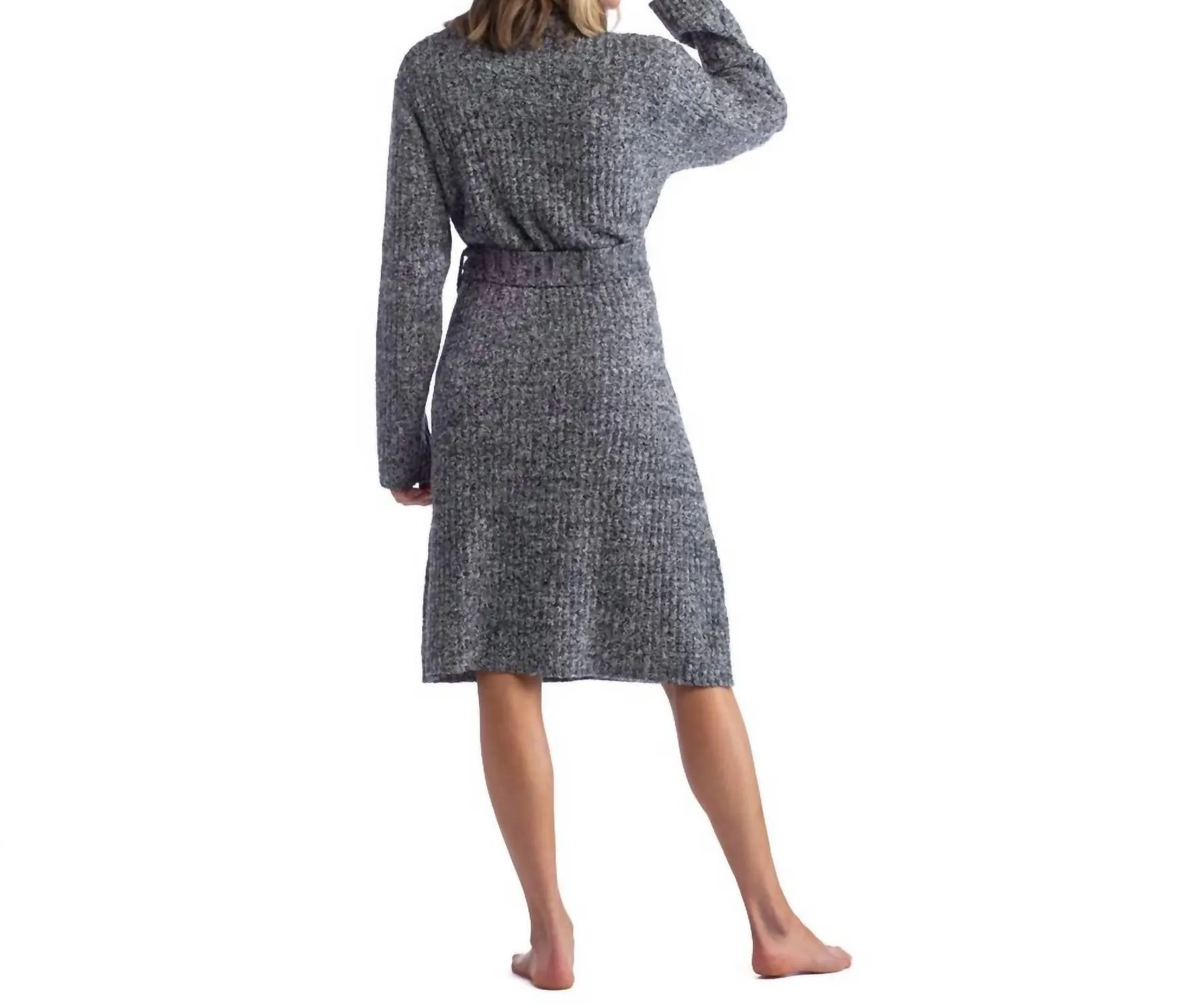 Marshmallow Rippen-Bademantel in Heather Schwarz