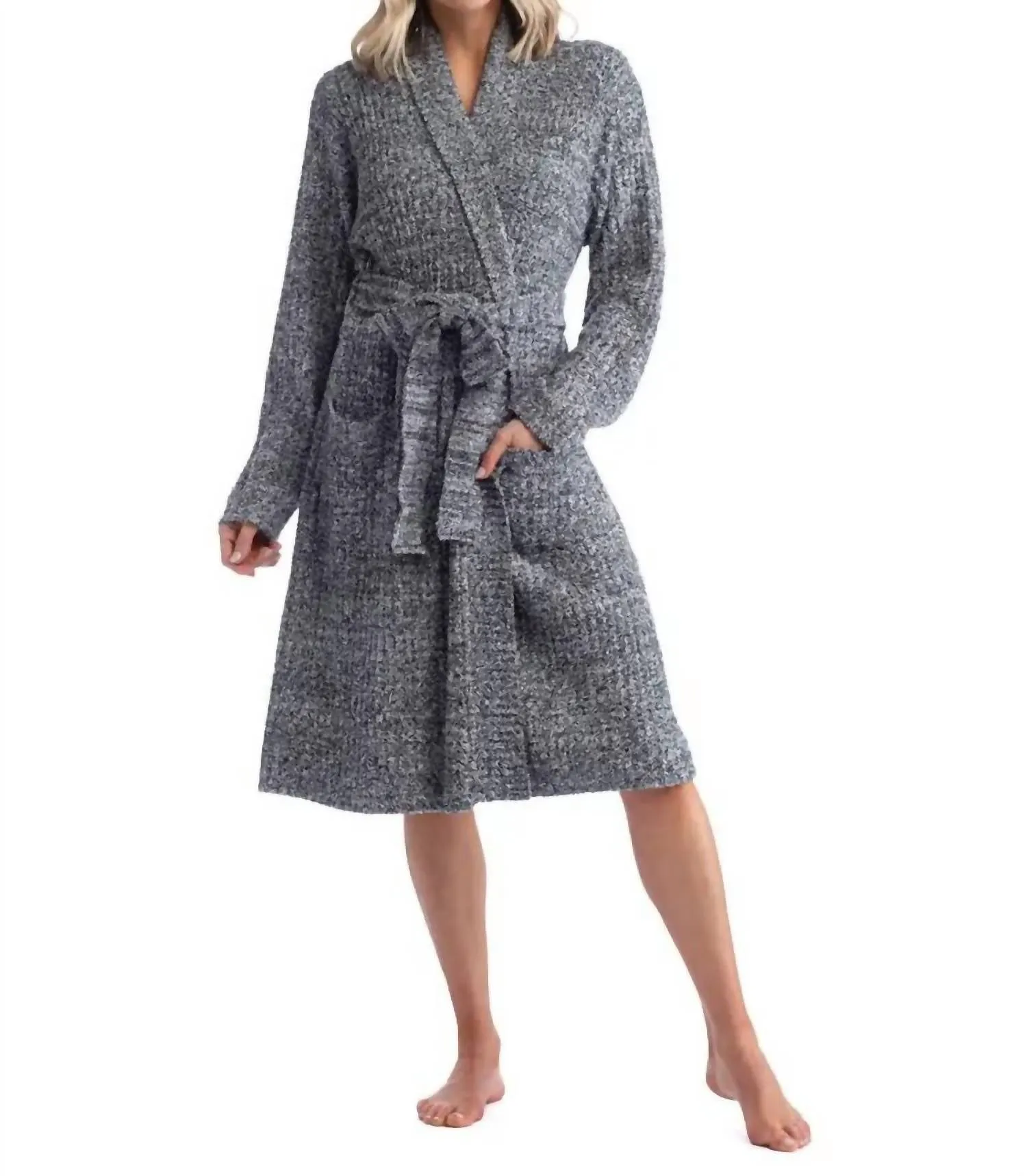 Marshmallow Rippen-Bademantel in Heather Schwarz