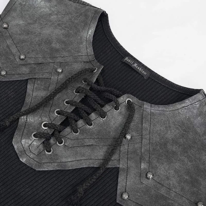 Herren Gothic Punk Schmale Passform Schnürbare Tanktops Schwarz