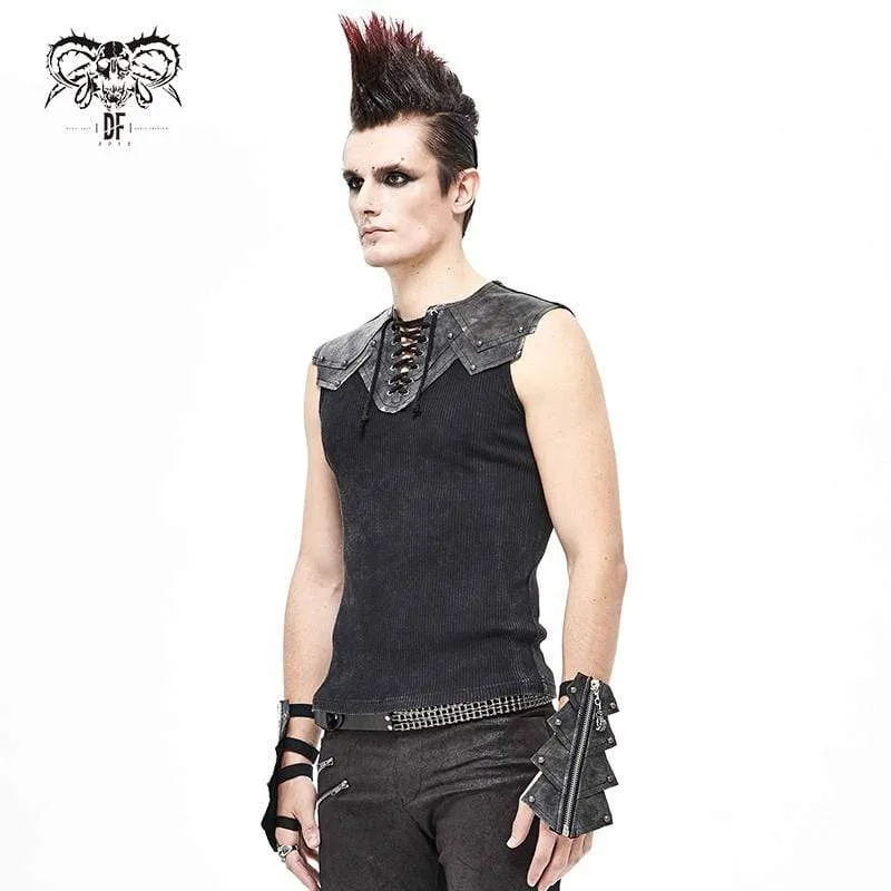 Herren Gothic Punk Schmale Passform Schnürbare Tanktops Schwarz