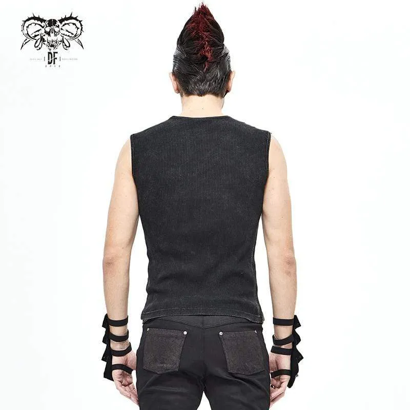 Herren Gothic Punk Schmale Passform Schnürbare Tanktops Schwarz