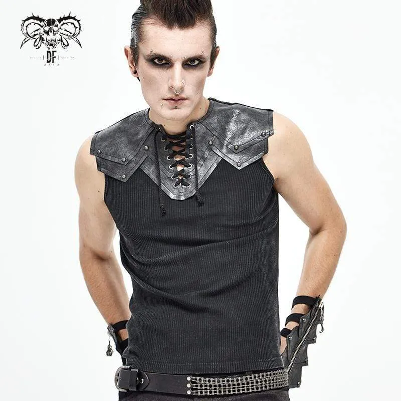Herren Gothic Punk Schmale Passform Schnürbare Tanktops Schwarz