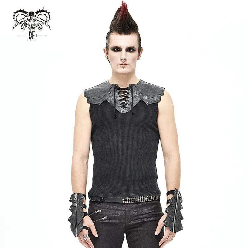 Herren Gothic Punk Schmale Passform Schnürbare Tanktops Schwarz