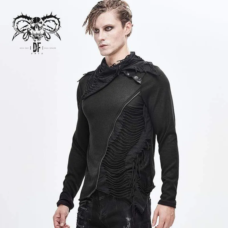 Herren-Turtleneck mit Ausschnitt und Grunge-Optik - Zerrissene Standard-Oberteile