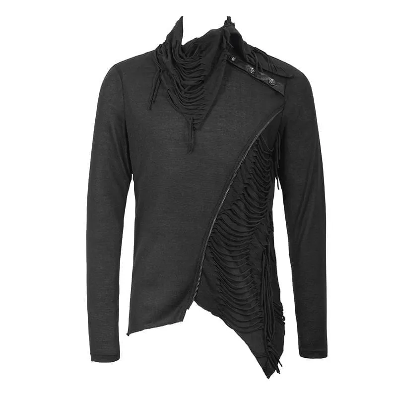 Herren-Turtleneck mit Ausschnitt und Grunge-Optik - Zerrissene Standard-Oberteile