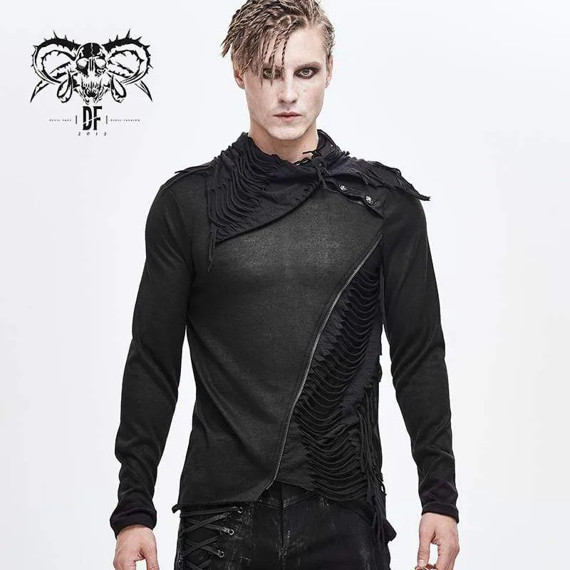 Herren-Turtleneck mit Ausschnitt und Grunge-Optik - Zerrissene Standard-Oberteile