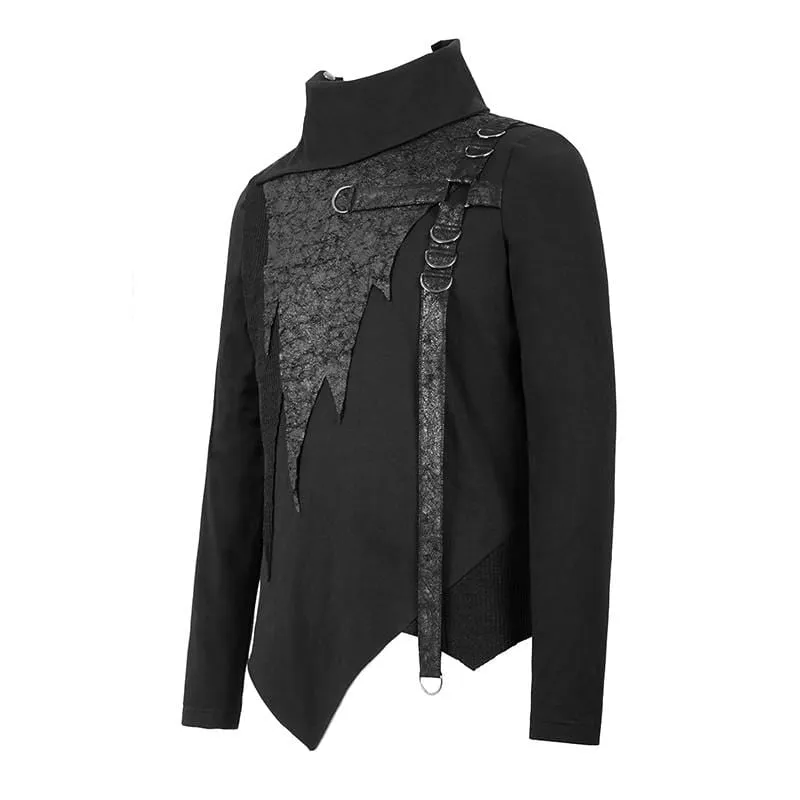 Herren Rollkragen-Pullover mit Kunstleder-Applikation und Gürtel