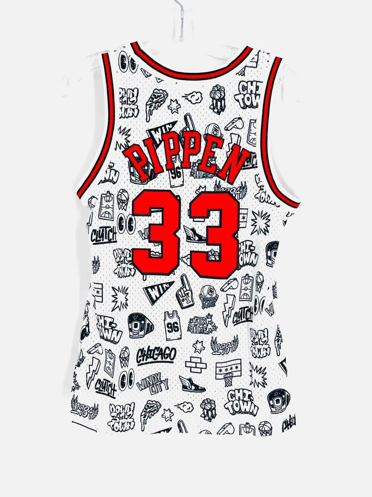 Mitchell & Ness Größe XS Weiß/Schwarz/Rot Druck Applikation Top Trikot