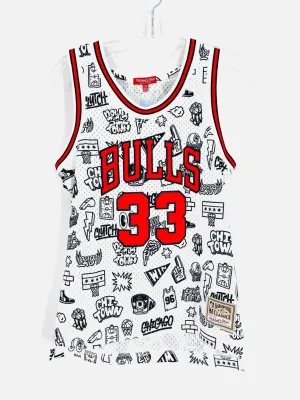 Mitchell & Ness Größe XS Weiß/Schwarz/Rot Druck Applikation Top Trikot