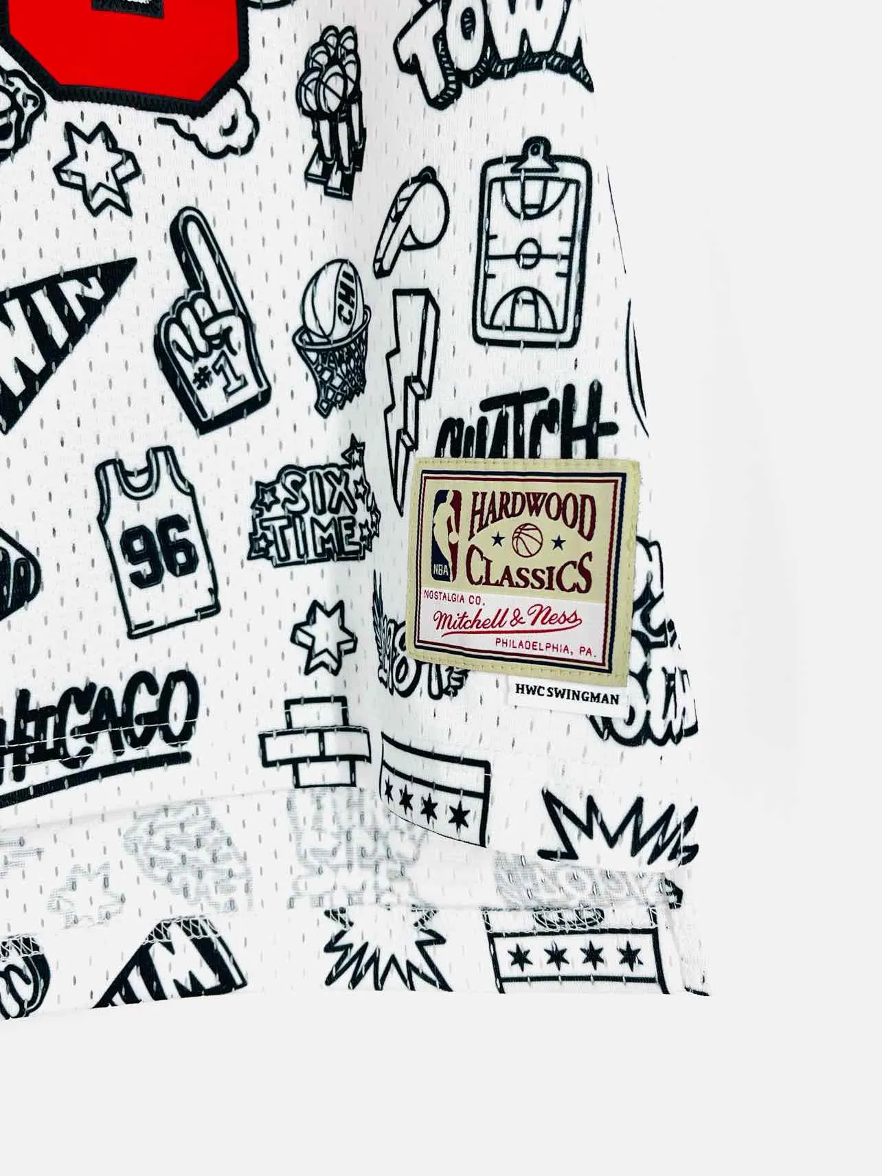 Mitchell & Ness Größe XS Weiß/Schwarz/Rot Druck Applikation Top Trikot
