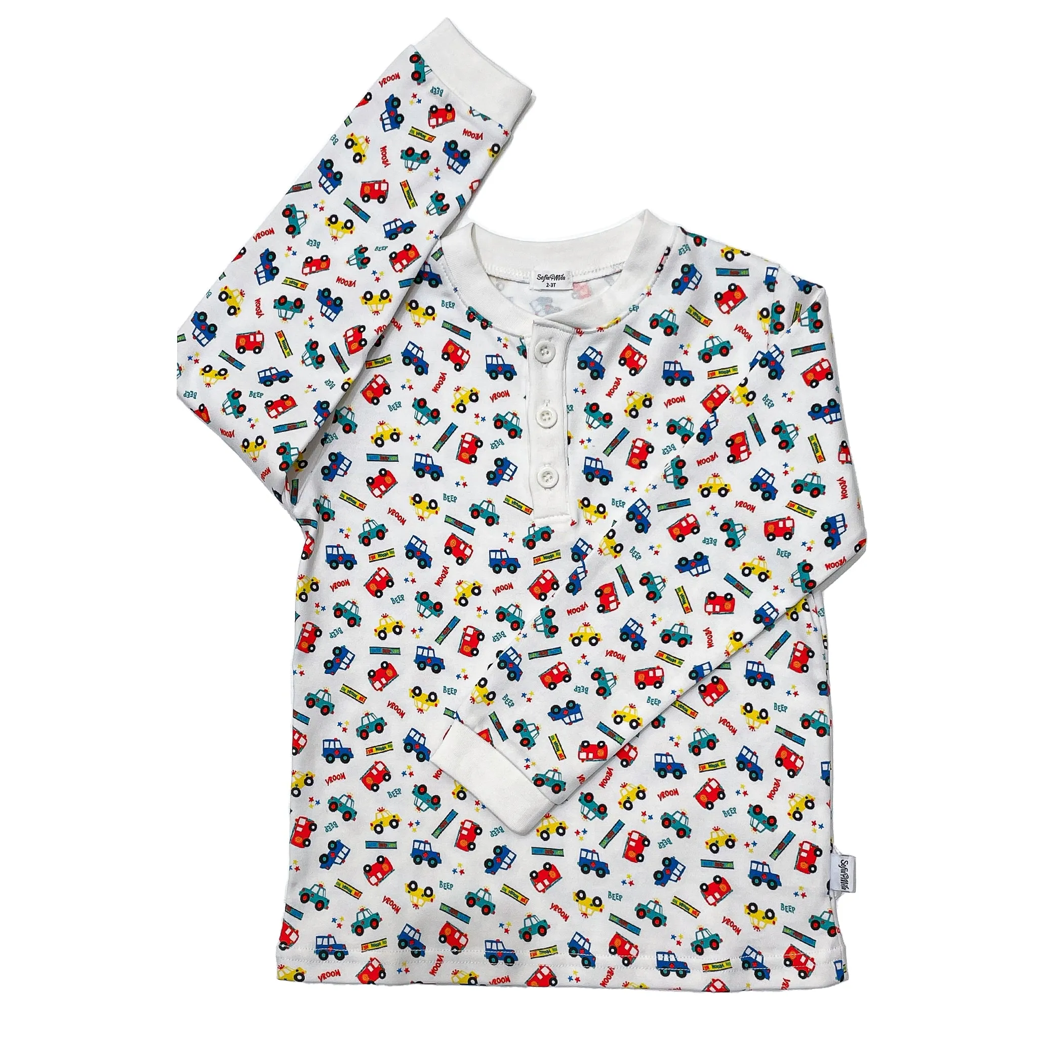 Bio-Baumwoll-Zweiteiler-Pyjama-Set mit Autos für Kinder